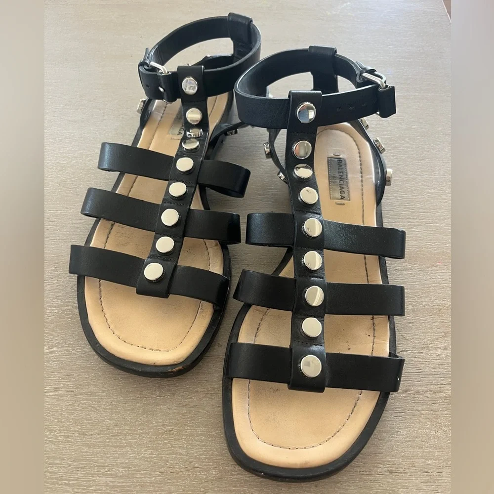 Balenciaga Black Studded Gladiator Sandals - Picture 1 of 7